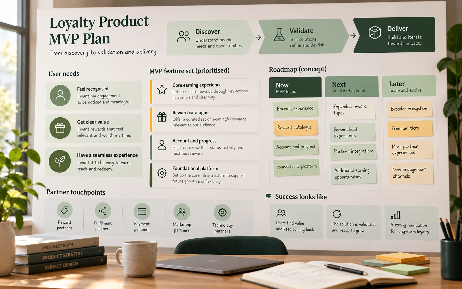 Illustrative loyalty MVP roadmap and prioritization workspace